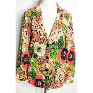 New Anthro Aldo Martins Teba Verde Jacket Floral Knit Bright‎ Color Blazer Small